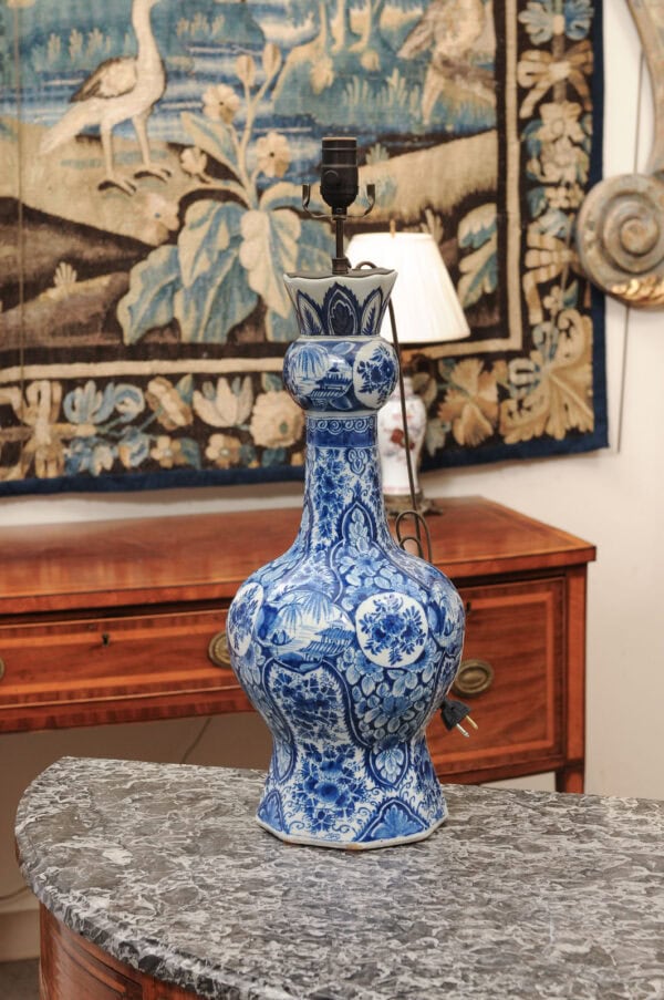 Tall 19th Century Delft Blue & White Vase, Wired as a Lamp - Image 15