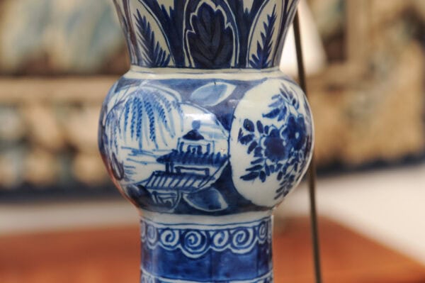 Tall 19th Century Delft Blue & White Vase, Wired as a Lamp - Image 16