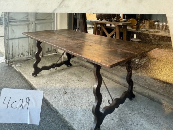 18th Century Spanish Walnut Table wit Lyre Legs & Iron Stretchersd
