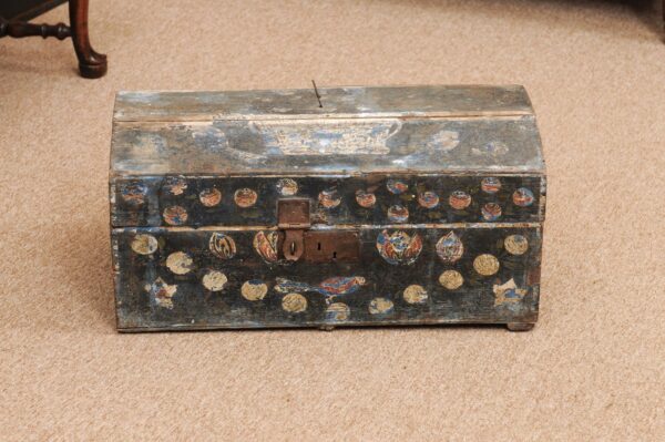 Large 18th Century French Painted Wood Marriage Box, Normandy - Image 13