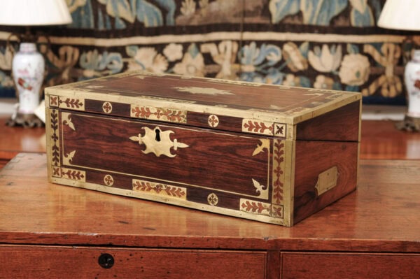 Large 19th Century English Rosewood & Brass Lap Desk with Brass Inlay - Image 17