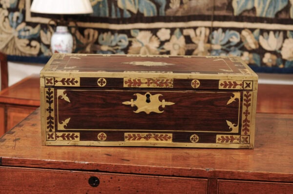 Large 19th Century English Rosewood & Brass Lap Desk with Brass Inlay - Image 18