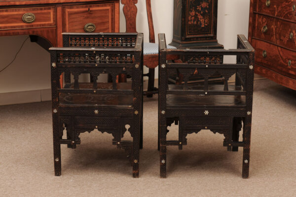 Pair of 19th Century Syrian Oak Arm Chairs with Mother of Pearl Inlay - Image 13