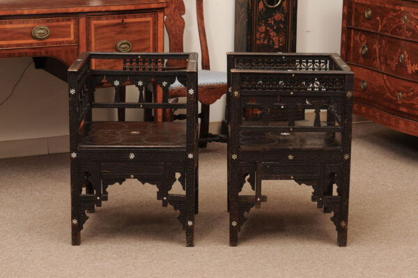 Pair of 19th Century Syrian Oak Arm Chairs with Mother of Pearl Inlay - Image 16