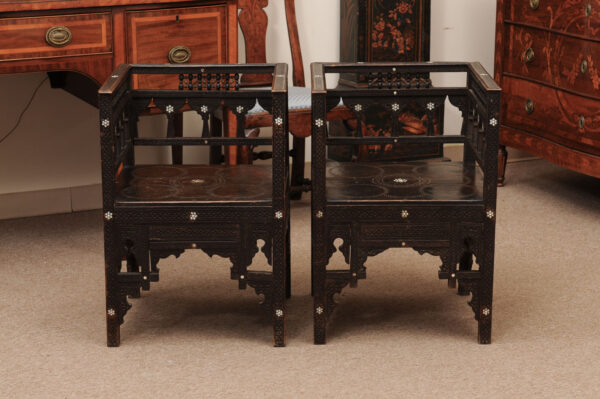 Pair of 19th Century Syrian Oak Arm Chairs with Mother of Pearl Inlay - Image 17