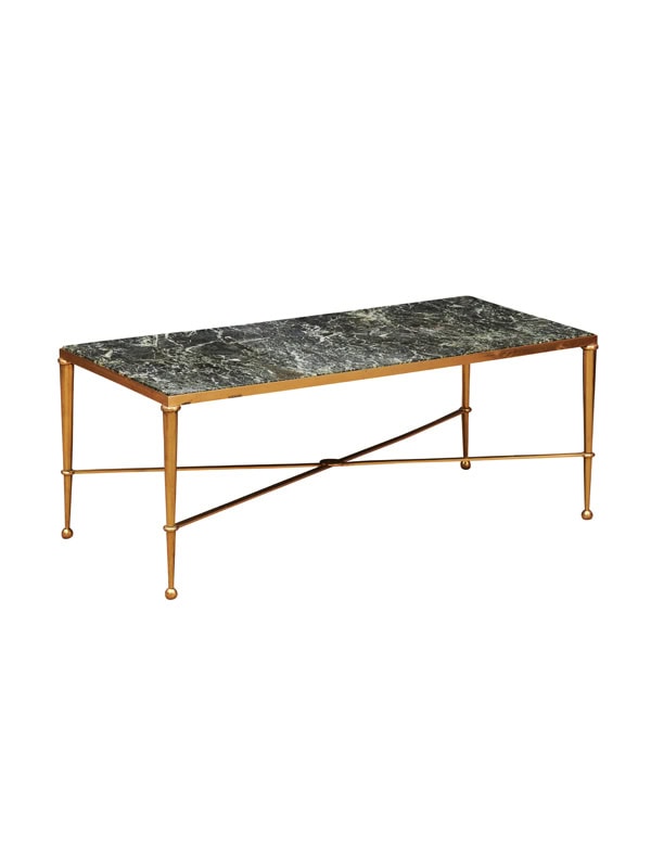 Rectangular Brass & Green Marble Coffee Table, France Ca. 1950