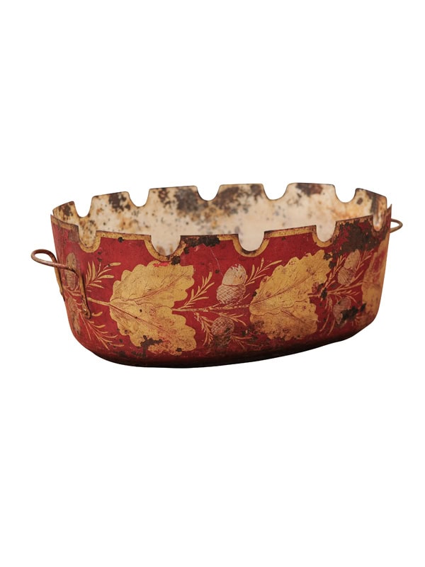 Red & Gilt Painted Tole Cachepot, France ca. 1800