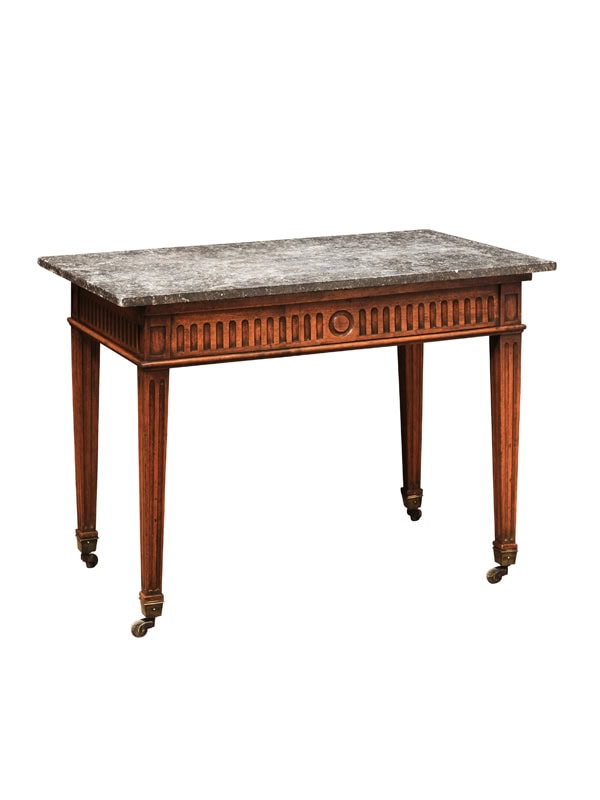 18th Century French Louis XVI Walnut Console Table with Grey Marble Top, ca. 1790