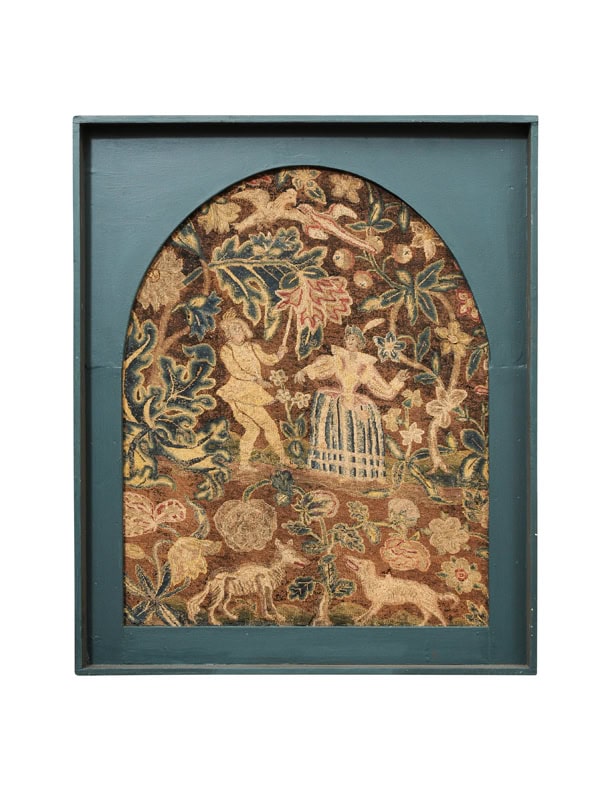 17th Century French Tapestry in Blue Painted Frame