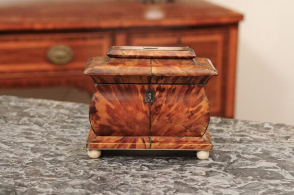 19th Century English Tortoiseshell Tea Caddy with Bombe Form & Pagoda Top - Image 13