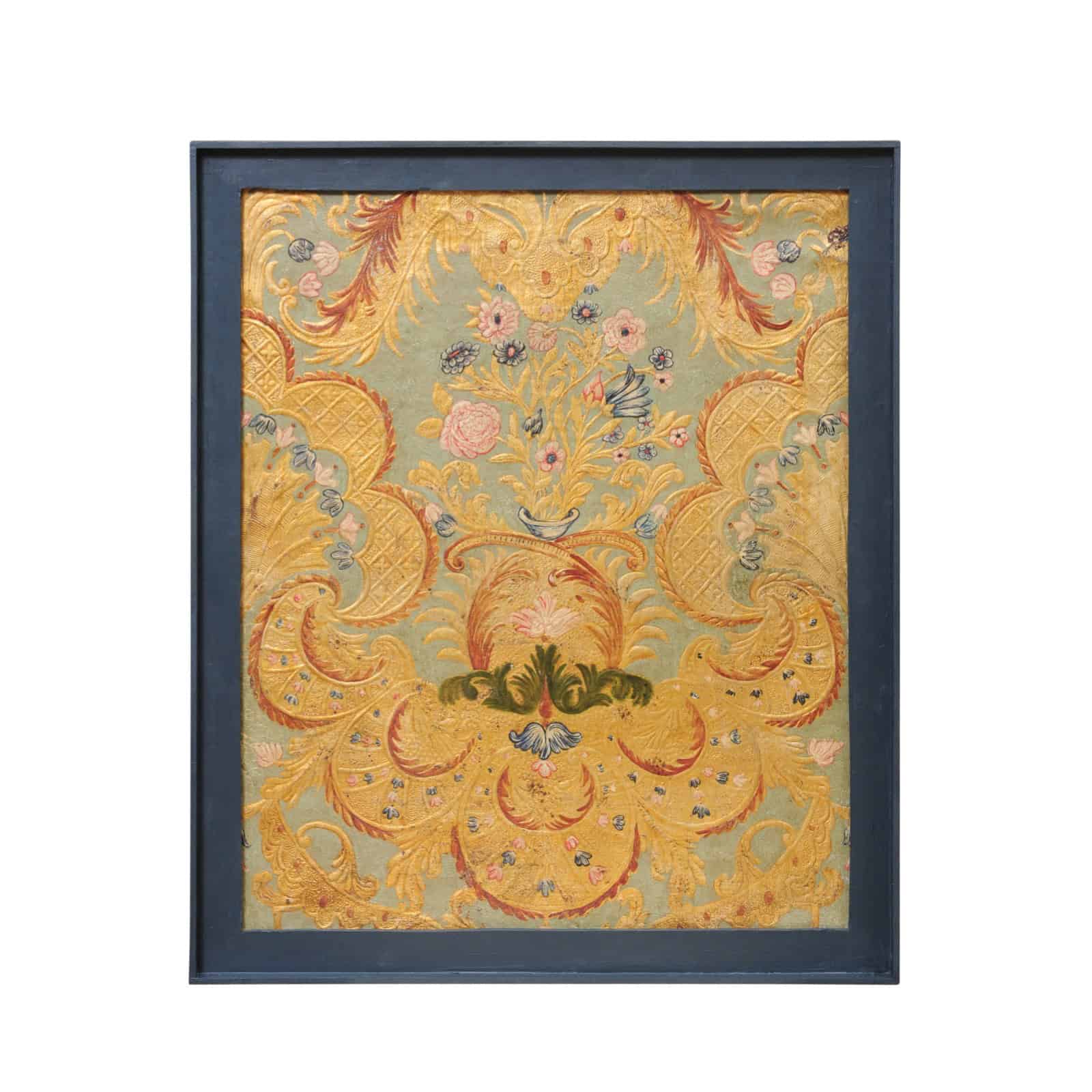 Framed 18th Century French Embossed Leather Top Panel - Image 2
