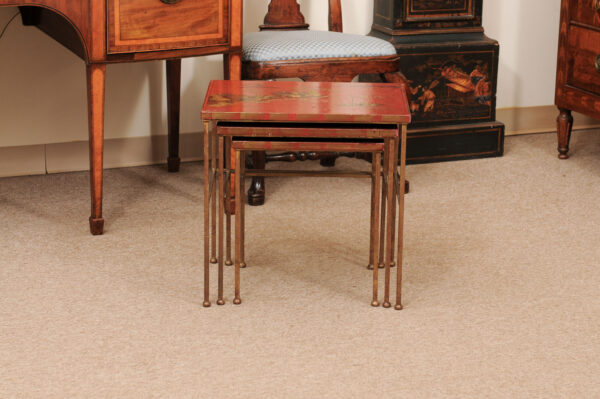 Set of 3 Mid Century French Bagues Red Lacquered Nesting Tables - Image 13