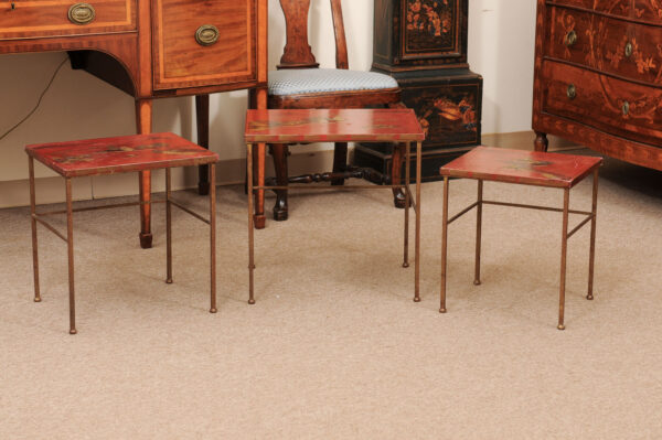 Set of 3 Mid Century French Bagues Red Lacquered Nesting Tables - Image 14