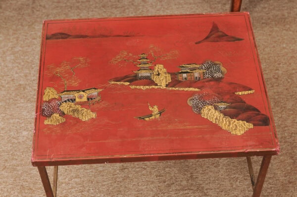 Set of 3 Mid Century French Bagues Red Lacquered Nesting Tables - Image 15