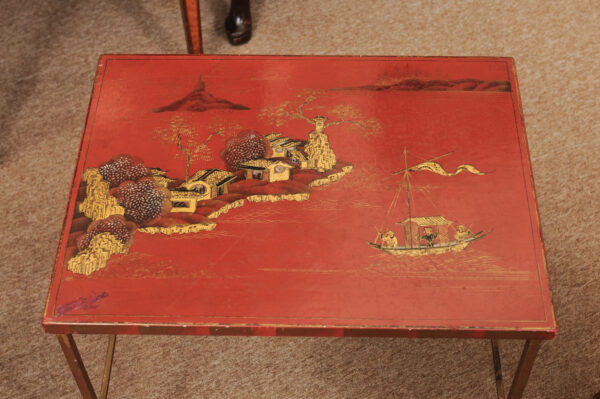 Set of 3 Mid Century French Bagues Red Lacquered Nesting Tables - Image 16