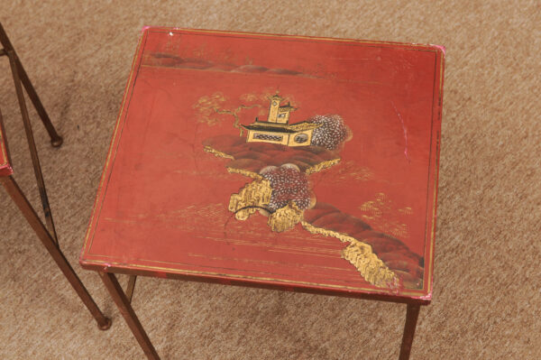 Set of 3 Mid Century French Bagues Red Lacquered Nesting Tables - Image 17