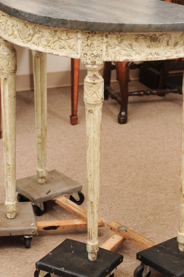 18th Century Louis XVI Painted Demilune Console Table with Grey Period Marble Top, France ca. 1790 - Image 13
