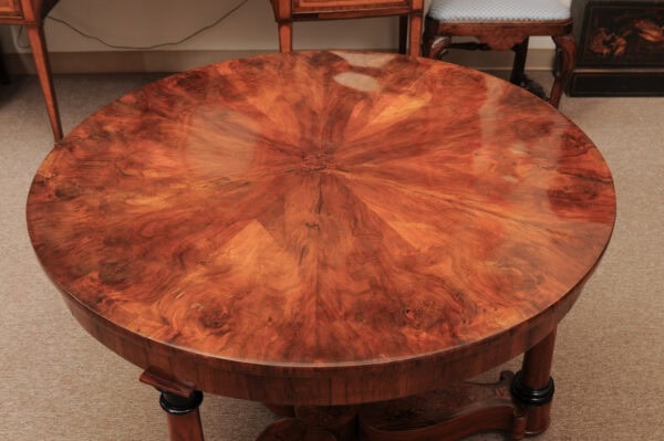 19th Century Biedermeier Walnut Center Table with Ebonized Detail & Column Legs - Image 13