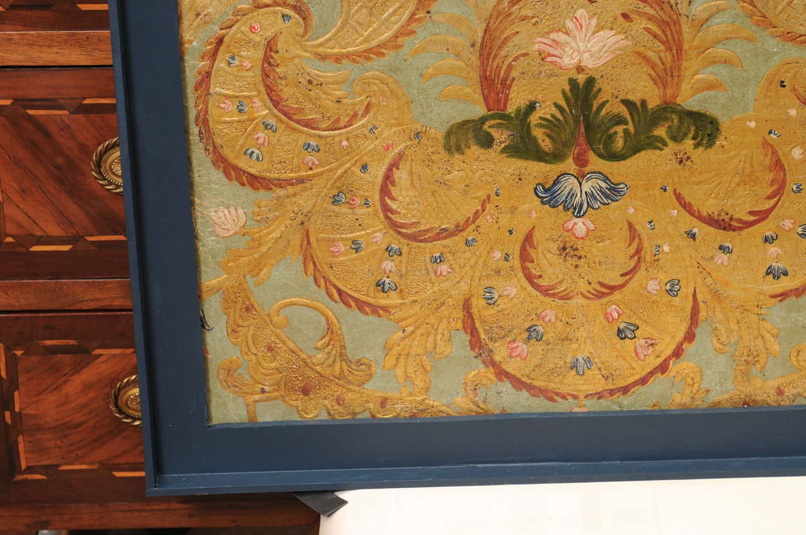 Framed 18th Century French Embossed Leather Top Panel - Image 8