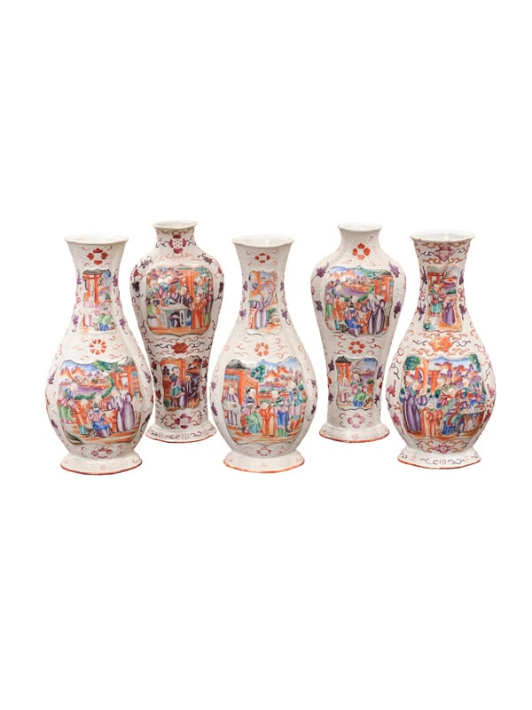 Set of 5 Chinese Export Garniture Set with Mandarin Scene, Qing Dynasty, Qianlong Period, ca. 1785, Hyde Park Collection