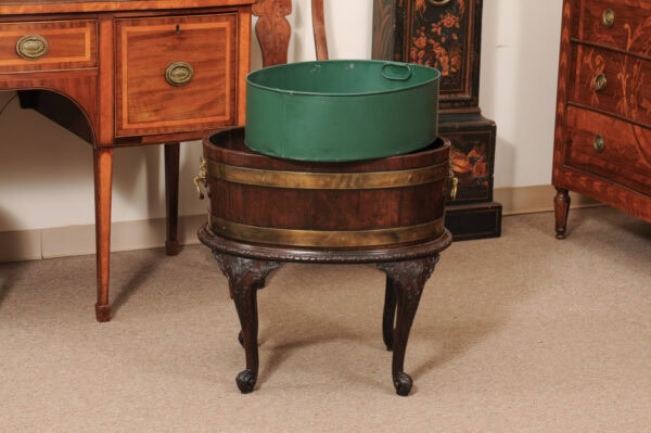 George II Brass Banded Mahogany Oval Wine Cooler / Cellarette with Brass Lion Head Handles and Ball & Claw Feet, Hyde Park Collection - Image 13