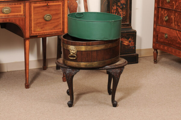 George II Brass Banded Mahogany Oval Wine Cooler / Cellarette with Brass Lion Head Handles and Ball & Claw Feet, Hyde Park Collection - Image 14