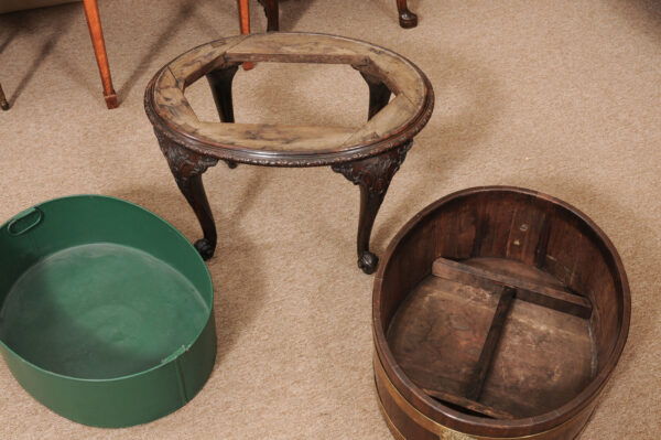 George II Brass Banded Mahogany Oval Wine Cooler / Cellarette with Brass Lion Head Handles and Ball & Claw Feet, Hyde Park Collection - Image 15