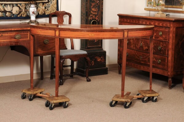 English George III Mahogany, Satinwood Demilune Server Table with Marquetry Inlay, ca. 1785, Hyde Park Collection - Image 14
