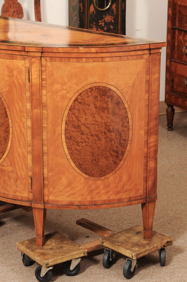 Fine English George III Satinwood and tulipwood Cross-banded Demilune Cabinet with Flower Polychrome Detail, ca. 1780, Hyde Park Collection - Image 13