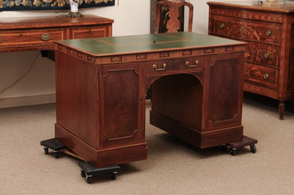 Late George III Mahogany Pedestal Double Sided Desk with Marquetry Shell Inlay, England, Ca. 1800, Hyde Park Collection - Image 13