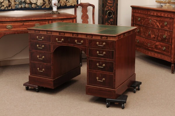 Late George III Mahogany Pedestal Double Sided Desk with Marquetry Shell Inlay, England, Ca. 1800, Hyde Park Collection - Image 15