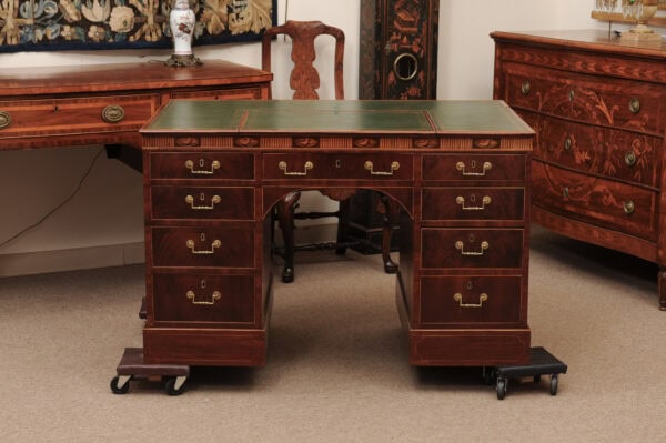 Late George III Mahogany Pedestal Double Sided Desk with Marquetry Shell Inlay, England, Ca. 1800, Hyde Park Collection - Image 16