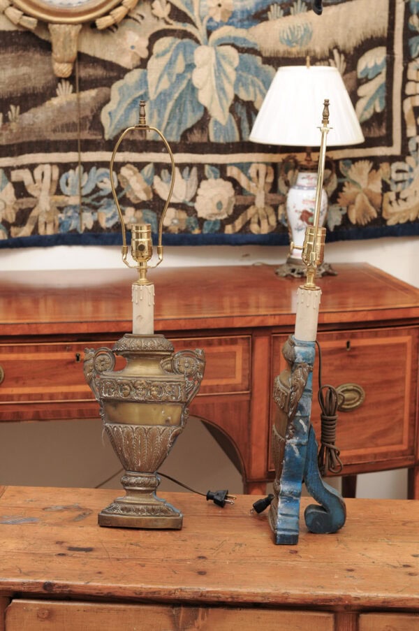 Pair of 19th Century Italian Repousse / Pressed Brass Urns Wired as Lamps - Image 13