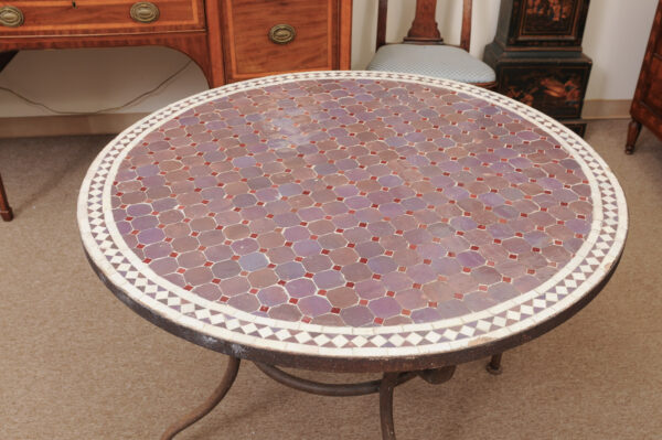 Round Iron Dining Table with Purple & Red Ceramic Tiles Mosiac Top and Iron Base, France ca. 1970 - Image 13