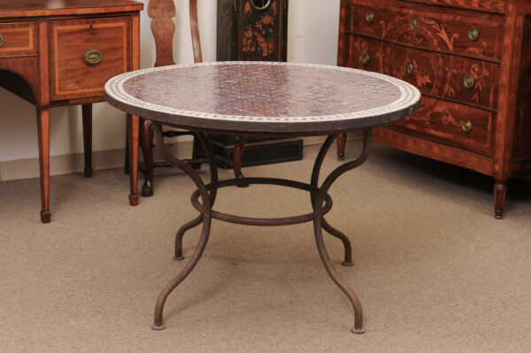 Round Iron Dining Table with Purple & Red Ceramic Tiles Mosiac Top and Iron Base, France ca. 1970 - Image 14
