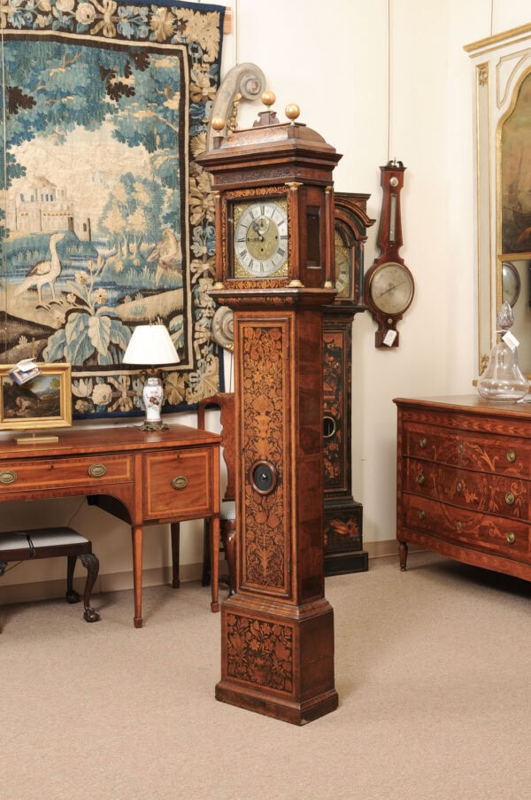 Fine English William & Mary Walnut Floral Marquetry Longcase Chiming Clock, Part Late 17th Century, Hyde Park Collection - Image 13