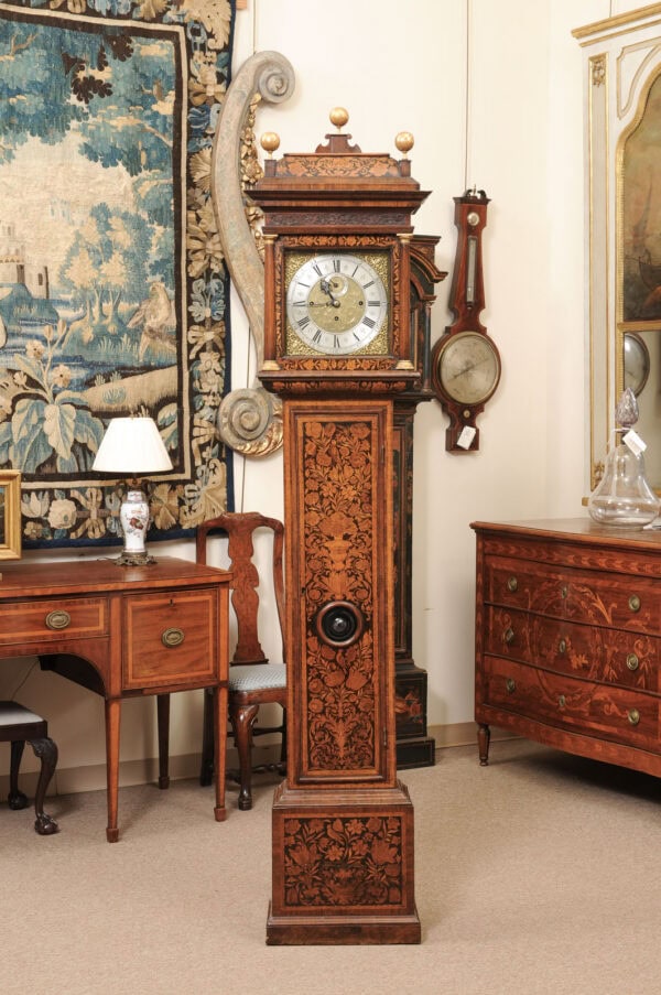 Fine English William & Mary Walnut Floral Marquetry Longcase Chiming Clock, Part Late 17th Century, Hyde Park Collection - Image 14