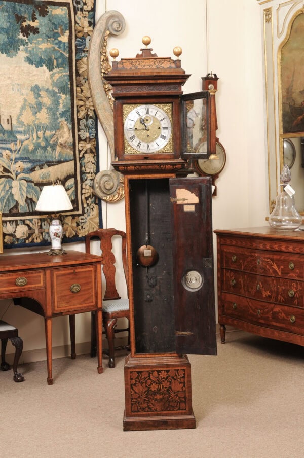 Fine English William & Mary Walnut Floral Marquetry Longcase Chiming Clock, Part Late 17th Century, Hyde Park Collection - Image 15