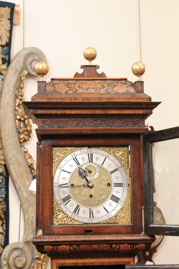 Fine English William & Mary Walnut Floral Marquetry Longcase Chiming Clock, Part Late 17th Century, Hyde Park Collection - Image 16