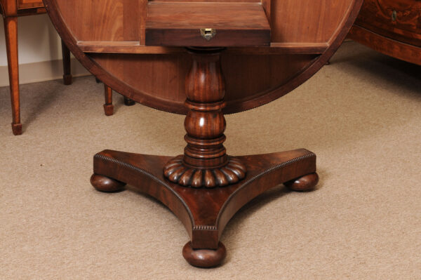 19th Century English Mahogany Center / Breakfast Table with Crossbanded Top and Pedestal Base with Bun Feet - Image 14