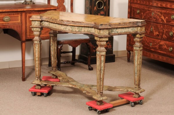 Early 18th Century Italian Baroque Painted Console with Faux Marble Top and X-Form Stretcher - Image 13