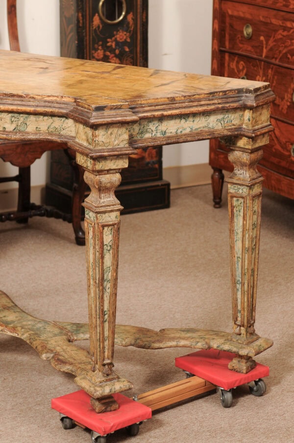 Early 18th Century Italian Baroque Painted Console with Faux Marble Top and X-Form Stretcher - Image 14