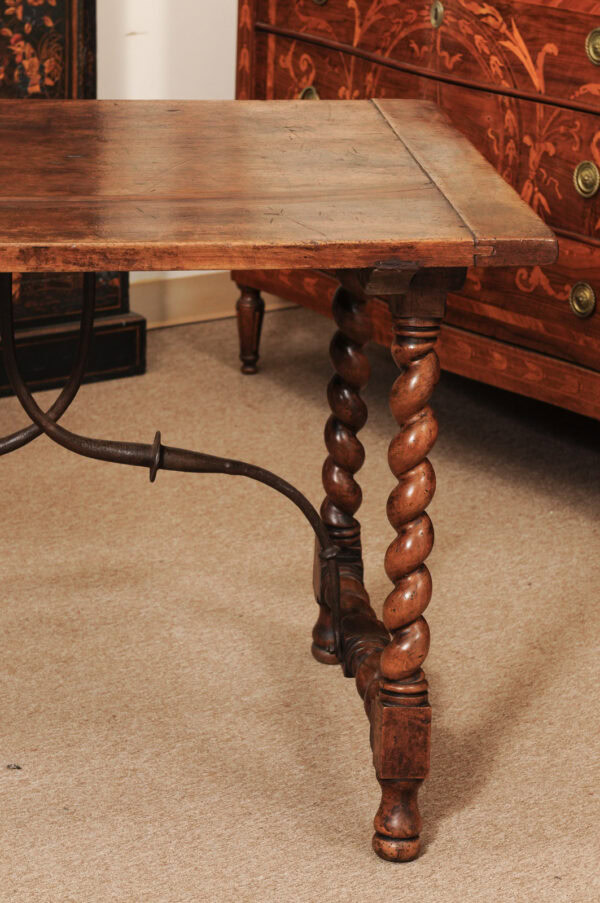 17th Century Italian Walnut Table with Barley Twist legs and Iron Stretcher - Image 14
