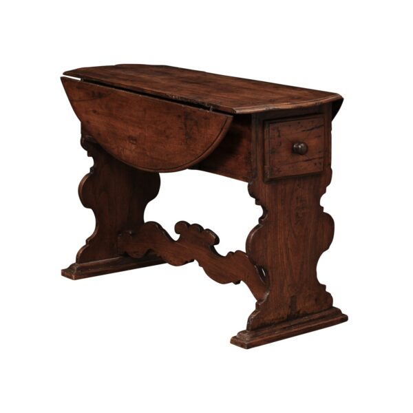 17th Century Italian Walnut Drop Leaf Table with Drawer ca. 1680 - Image 2