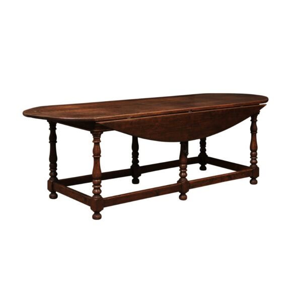 Large 17th Century Italian Lucchese Drop Leaf Oval Dining Table in Poplar - Image 2