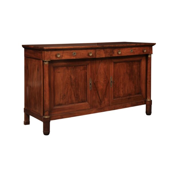 Piedmont Northern Italy Empire Walnut Credenza with Lozenge Detail, 2 Drawers and 2 Cabinet Doors Below - Image 2