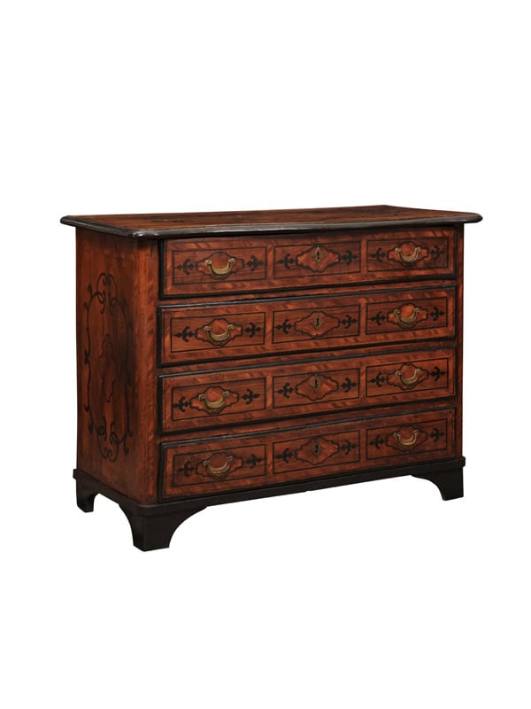 18th Century Italian Walnut Commode with 4 Drawers & Ebonized Detail