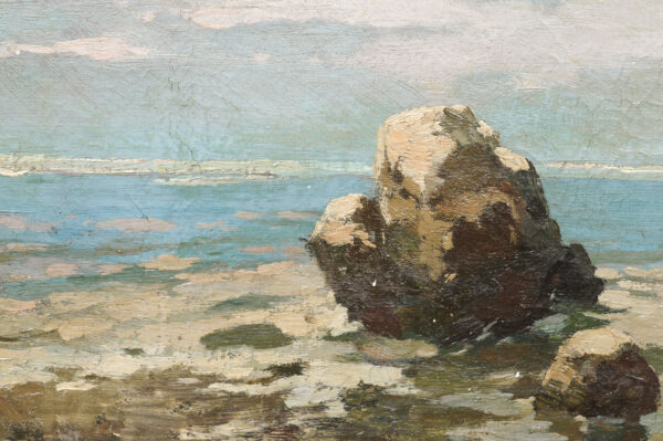 Elongated Impressionist Style Oil on Canvas Seascape Painting with Man in Boat, Italy ca. 1920 - Image 15