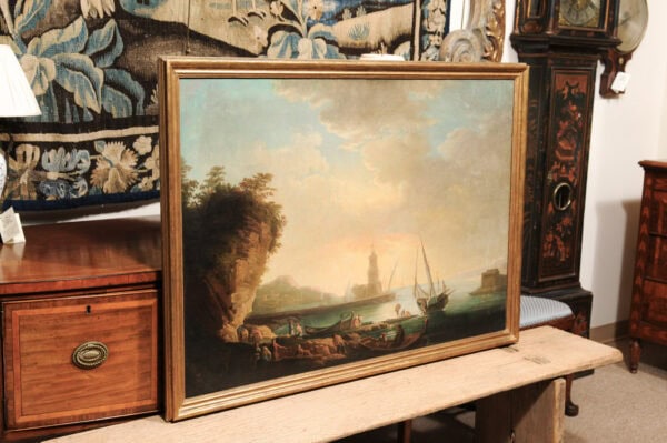 Large Framed 18th Century Italian Oil on Canvas Painting of Maritime Scene ca. 1780 - Image 14