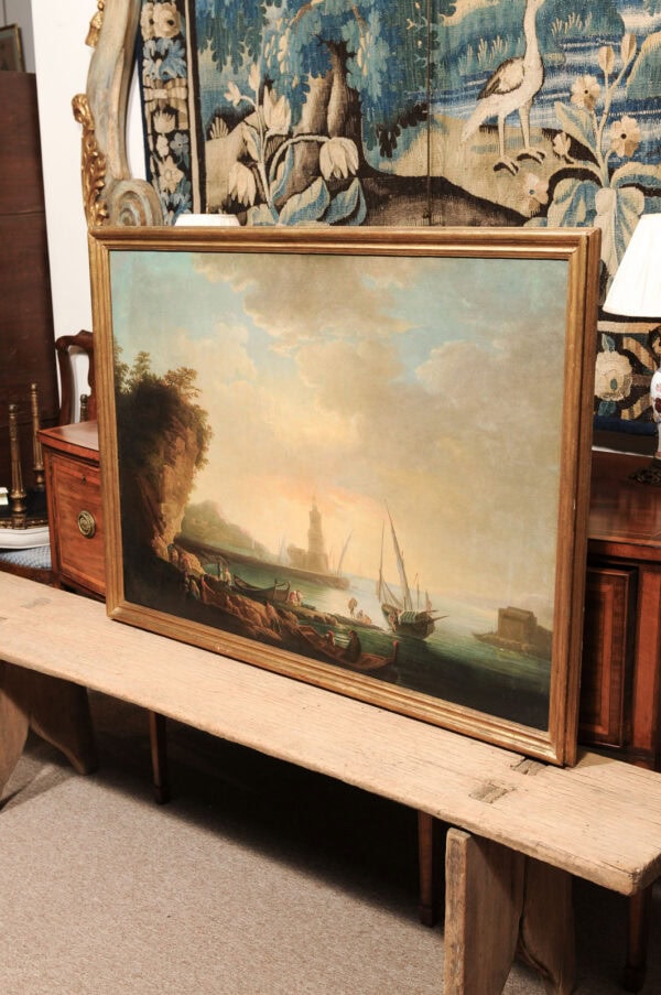 Large Framed 18th Century Italian Oil on Canvas Painting of Maritime Scene ca. 1780 - Image 15